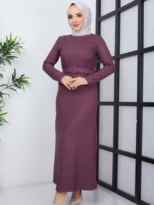 Mürdüm Buğlem Ponpon Kışlık Elbise Mürdüm Buğlem Ponpon Kışlık Elbise