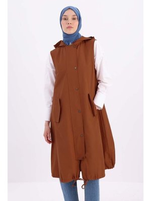 Kiremit Kapüşonlu Çıtçıtlı Yelek