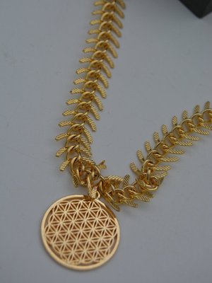 Balık Kılçığı Ve Yaşam Çiçeği Kolye Altın Rengi