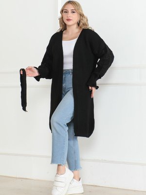 Kollari Desen Detaylı Triko Hirka Siyah