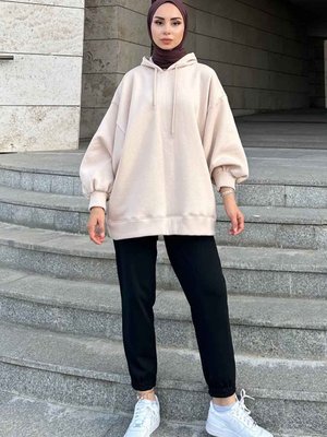 Üç Iplik Balon Kol Sweatshirt Krem Üç Iplik Balon Kol Sweatshirt Krem