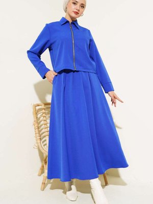 Mavi Fermuarlı Kiloş Etekli İkili Takım Mavi Fermuarlı Kiloş Etekli İkili Takım