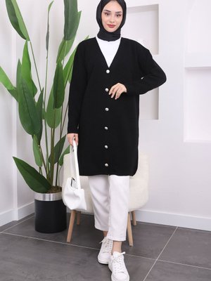 Siyah Düğmeli Gofralı Triko Hırka Siyah Düğmeli Gofralı Triko Hırka