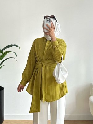 Kuşak Detay Uzun Kollu Gömlek