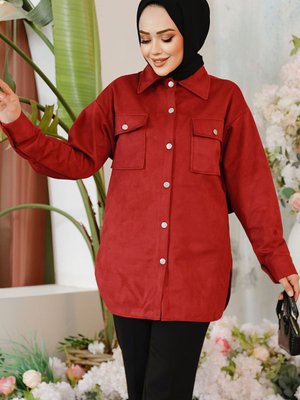 Düğmeli Bordo Süet Gömlek