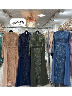 Lacivert Saten Pelerinli Abiye Elbise