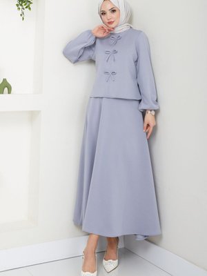 Gri Fiyonk Detaylı Etekli Takım Gri Fiyonk Detaylı Etekli Takım