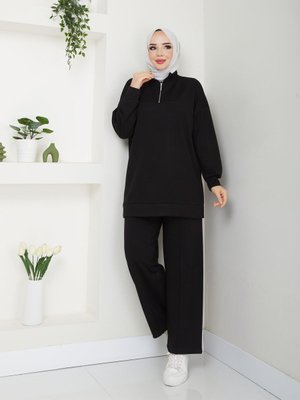 Siyah Fermuarlı Büyük Beden Eşofman Oyhso Takımı