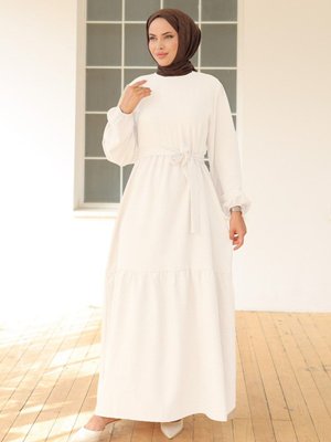 Beli Kuşaklı Katlı Elbise