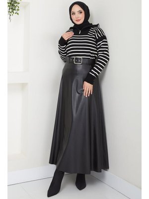 Siyah Kemerli Deri Etek