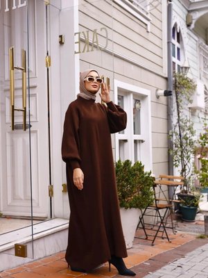 Balon Kol Triko Elbise