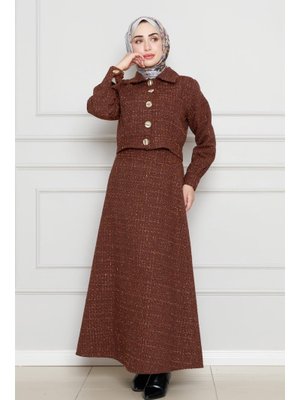 Kahverengi Simli Tüvit Kumaş İkili Takım