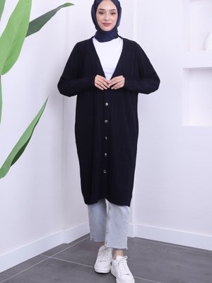 Lacivert Mevsimlik Merserize Salaş Triko Hırka Lacivert Mevsimlik Merserize Salaş Triko Hırka