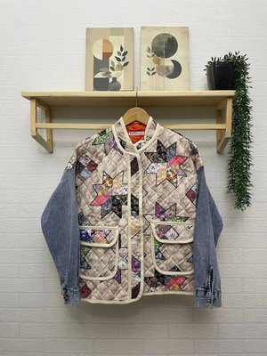 Kolları Kot Etnik Desen Kapitone Ceket