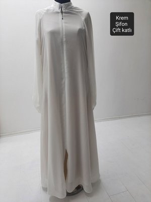 Krem Beyaz Ekru Hac Umre Namaz Feracesi Şifon Medineipeği Viskon Regular Beden Boy 1.45 Cm