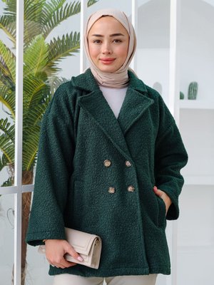 Düğme Detay Buklet Kumaş Ceket Zümrüt Yeşil Düğme Detay Buklet Kumaş Ceket Zümrüt Yeşil