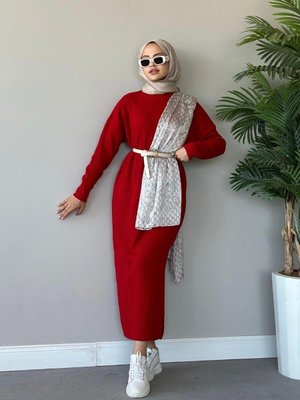 Fitilli Triko Elbise Bordo Fitilli Triko Elbise Bordo