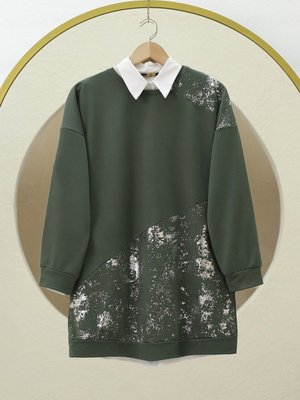 Varak Baskılı Parçalı Bisiklet Yaka Tunik