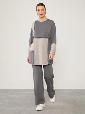 Antrasit Çift Renk Bisiklet Yaka Spor Takım