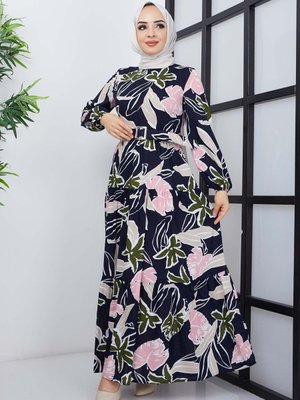 Lacivert Mimoza Viskon Elbise