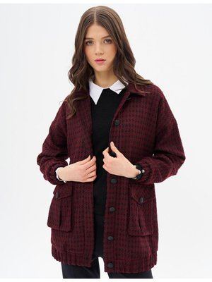 Kaz Ayağı Desenli Torba Cepli Ceket Bordo