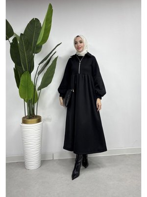 Önü Fermuar Detaylı İplik Elbise Önü Fermuar Detaylı İplik Elbise