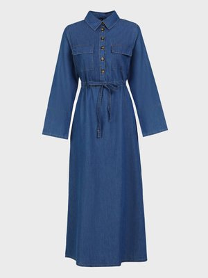 Açık Mavi Denim Kemer Detaylı Elbise Açık Mavi Denim Kemer Detaylı Elbise
