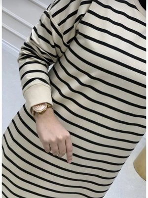 İki İplik Pamuklu Tunik Çizgili Sweatshirt İki İplik Pamuklu Tunik Çizgili Sweatshirt