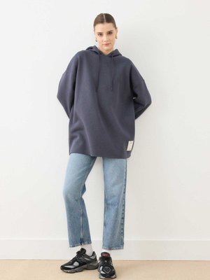 Etiket Detaylı Kapşonlu Sweatshırt Antrasit