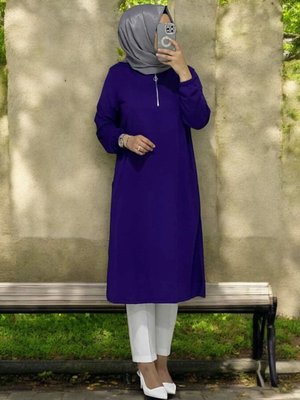 Süper Iki Iplik Fermuarlı Cepli Tunik