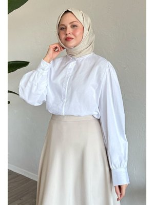 Balon Kollu Salaş Beyaz Gömlek Balon Kollu Salaş Beyaz Gömlek