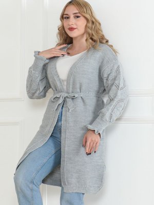 Kollari Desen Detaylı Triko Hirka Gri