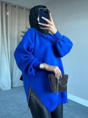 Testtür Giyim Bisiklet Yaka Yırtmaç Taşlı Balon Kollu Oversize Triko Tunik Testtür Giyim Bisiklet Yaka Yırtmaç Taşlı Balon Kollu Oversize Triko Tunik