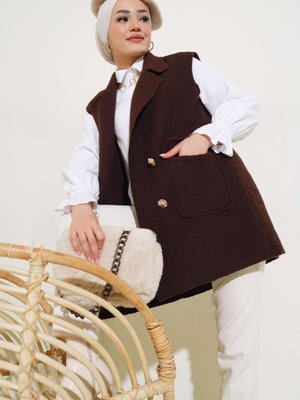 Düğmeli Cepli Buklet Yelek