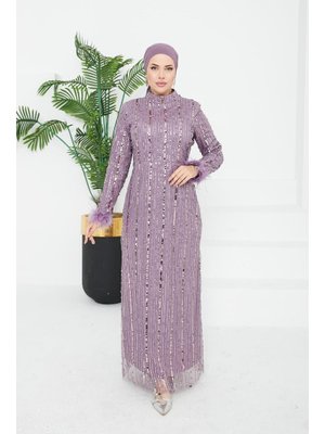 Lila Luana Boncuklu Abiye Elbise