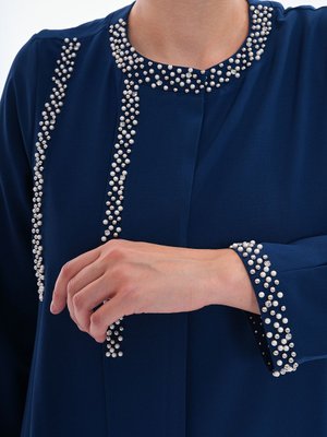 Hijap Petrol Mavi Krep Ferace Düğünlük İncili Fermuarlı Cepli Özel Tasarım Büyük Beden Hijap Petrol Mavi Krep Ferace Düğünlük İncili Fermuarlı Cepli Özel Tasarım Büyük Beden