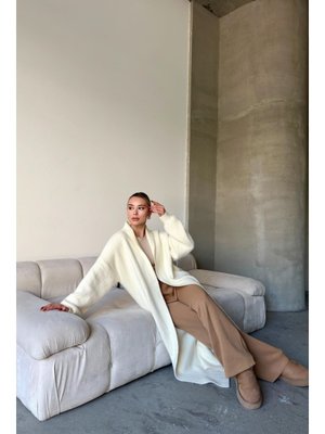 Ekru Uzun Salaş Triko Hırka