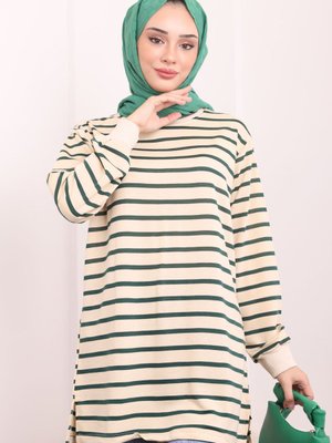 Zümrüt Yeşili Bisiklet Yaka Çizgili Tunik Zümrüt Yeşili Bisiklet Yaka Çizgili Tunik