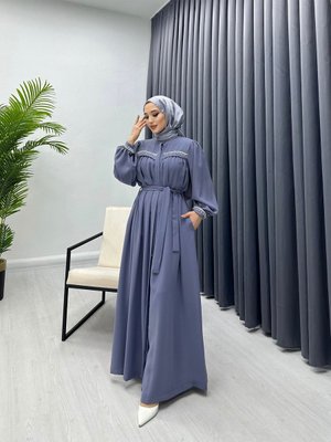 Kol Ve Yakası Taşlı Abaya