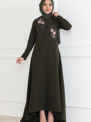 Haki Nakış Detaylı Elbise