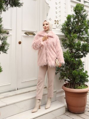 I?çi Astarlı I?thal Suni Kipri Kürk Ceket Pudra