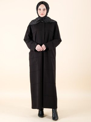 Önü Dikiş Detaylı Ncl Manto Siyah