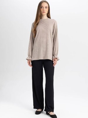 Relax Fit Beli Lastikli Basic Düz Bürümcük Siyah Pantolon Z8788az24wn