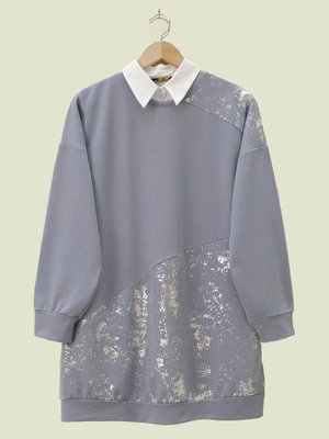 Varak Baskılı Parçalı Bisiklet Yaka Tunik