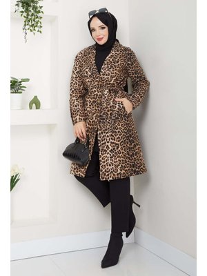 Leopar Baskılı Kaşe Kaban