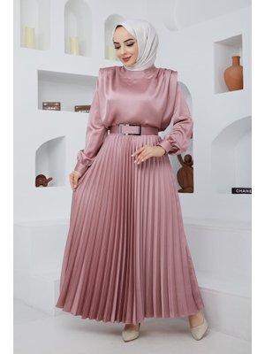 Pembe Omuz Vatka Detaylı Kemerli İkili Abiye Takım