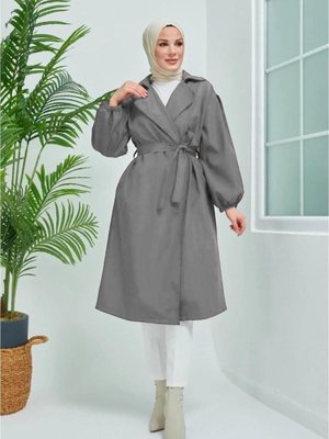 Belden Bağlamalı Balon Kol Trençkot