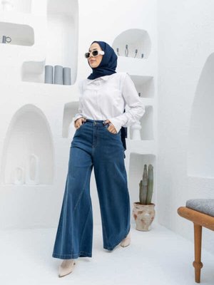 Denim Pantolon Etek Koyu Mavi