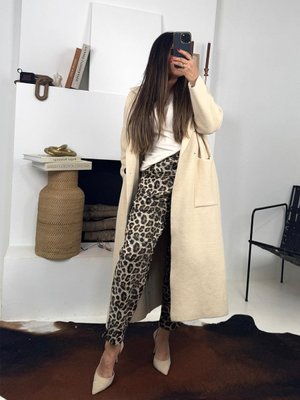 Leopar Deri Pensli Bağçıklı Pantolon