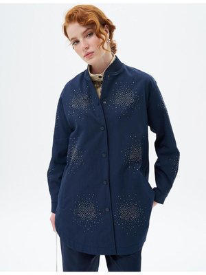 Hotfix Baskılı Kolej Yaka Ceket Koyu Lacivert